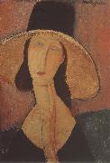 Amedeo Modigliani Portrait of Jeanne hebuterne iwth large hat France oil painting artist